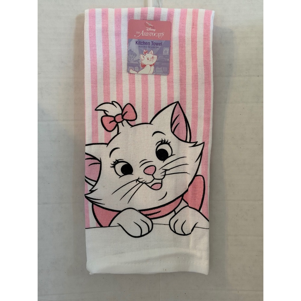 Disney The Aristocats Marie Kitchen Towel Pink White Stripe 100% Cotton NEW